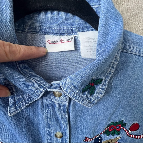 Bobbie Brooks Vintage Embroidered Christmas Bears Long Sleeve Button Up Size XL - Picture 5 of 12